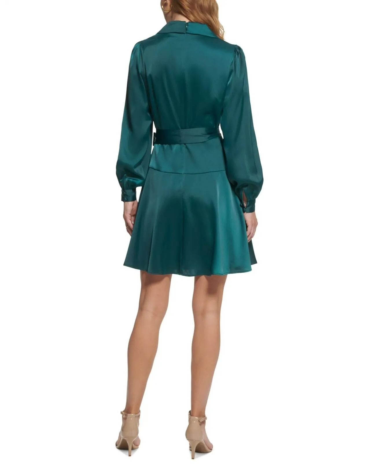 Vince Camuto Satin Shawl-Collar Fit & Flare Dress VC2M3970 Hunter Green 16