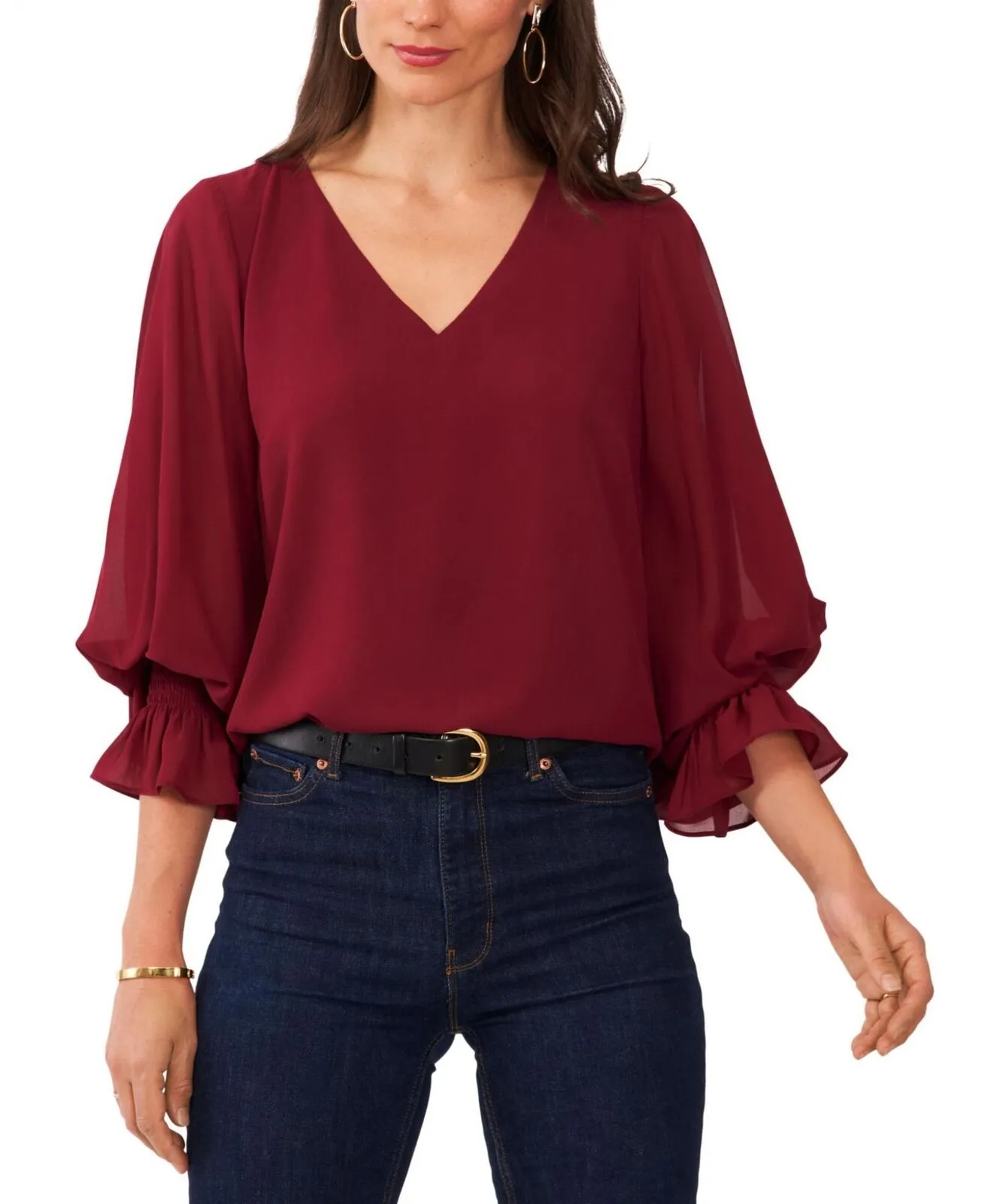 Vince Camuto Womens Plus Size Blouson-Sleeve V-Neck Blouse 92523B007
