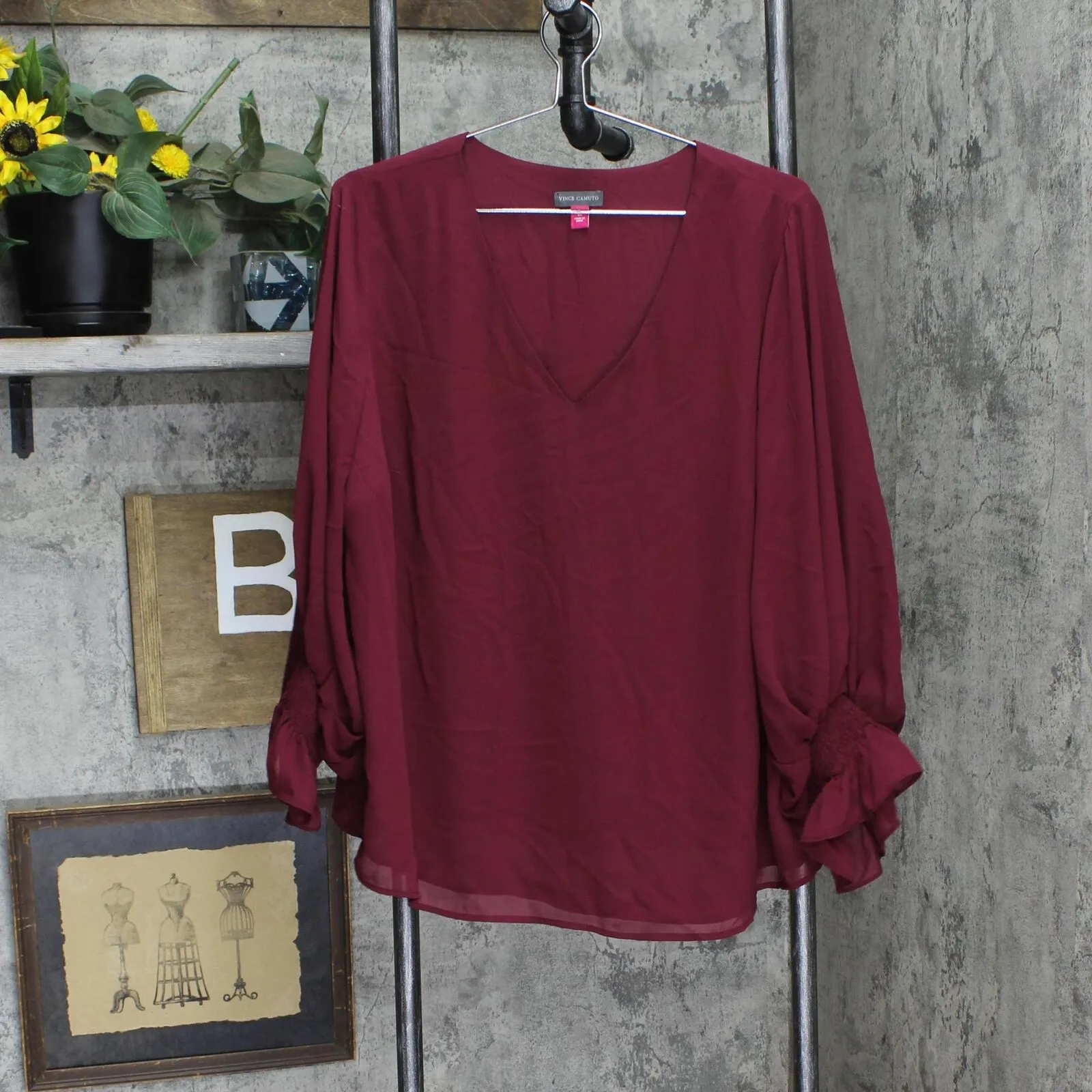Vince Camuto Womens Plus Size Blouson-Sleeve V-Neck Blouse 92523B007