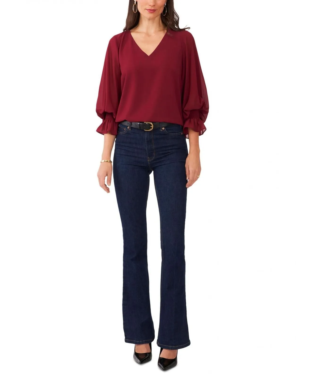 Vince Camuto Womens Plus Size Blouson-Sleeve V-Neck Blouse 92523B007