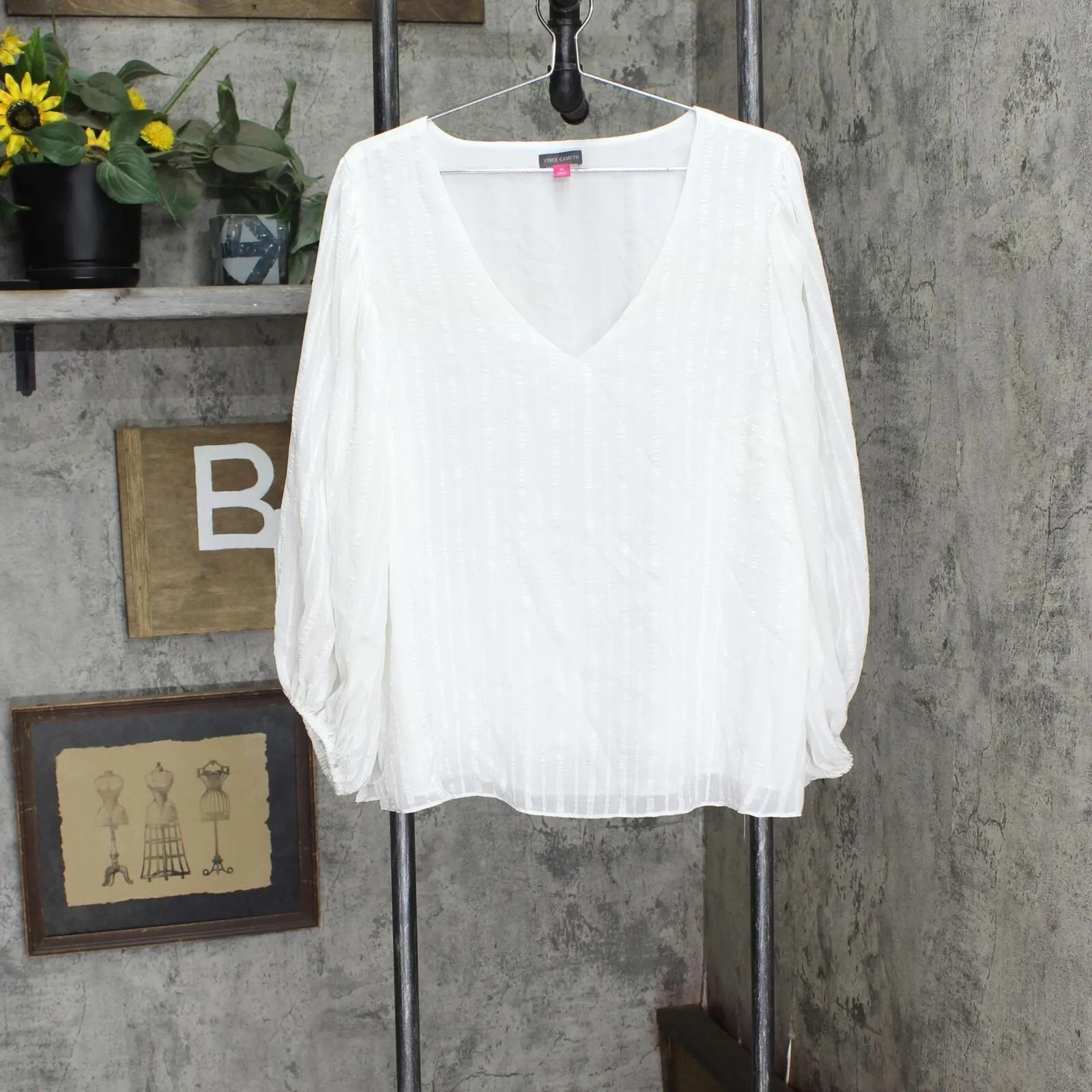 Vince Camuto Womens Plus Size V-Neck Crinkled Blouse 9261190