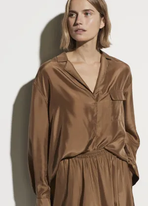 Vince Silk Pocket Popover Blouse
