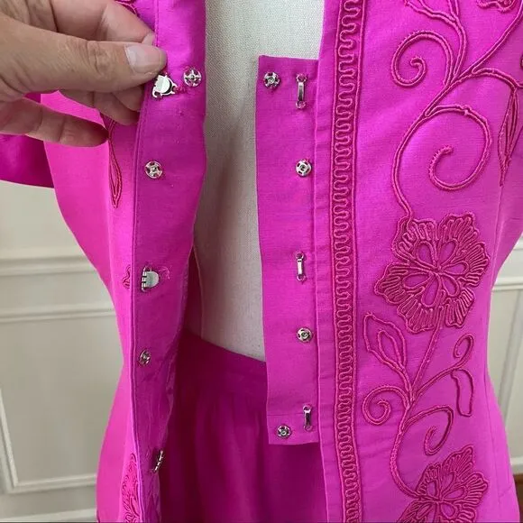 Vintage Constance Saunders Silk Jacket Wrap Skirt Raspberry 10