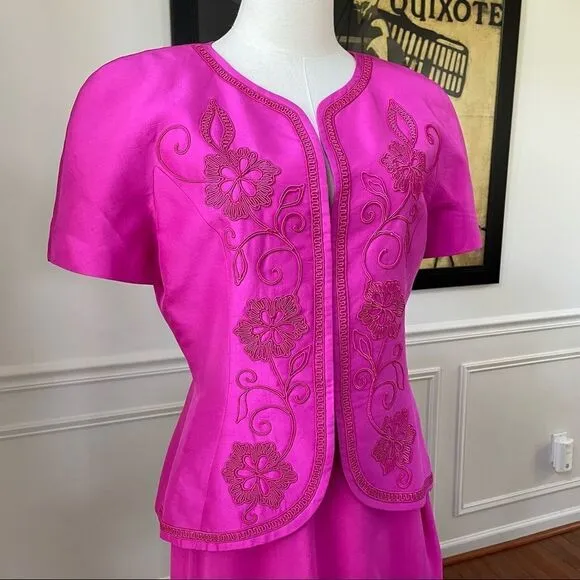 Vintage Constance Saunders Silk Jacket Wrap Skirt Raspberry 10