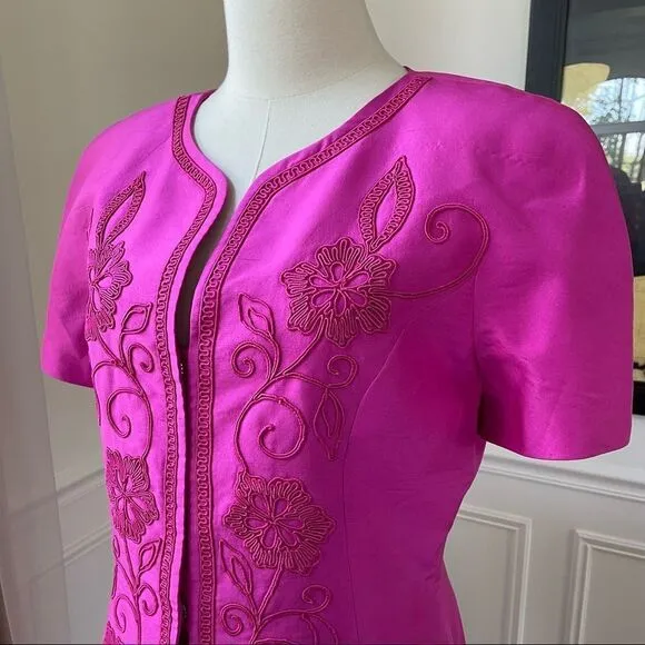Vintage Constance Saunders Silk Jacket Wrap Skirt Raspberry 10