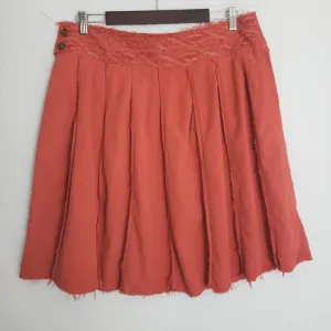 Vintage Da Nang Pleated Skirt Red Orange Grunge Skater Size L Boho Raw Edges