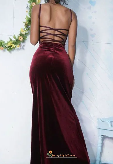 Vintage Fit and Flare Burgundy Velvet Party Dress