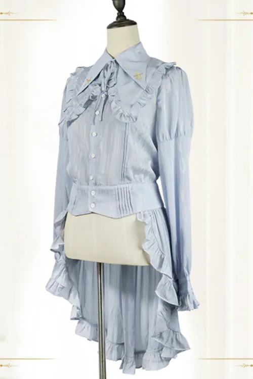 Vintage Lapel Collar Long Sleeves Ruffled Swallowtail Ouji Lolita Blouse