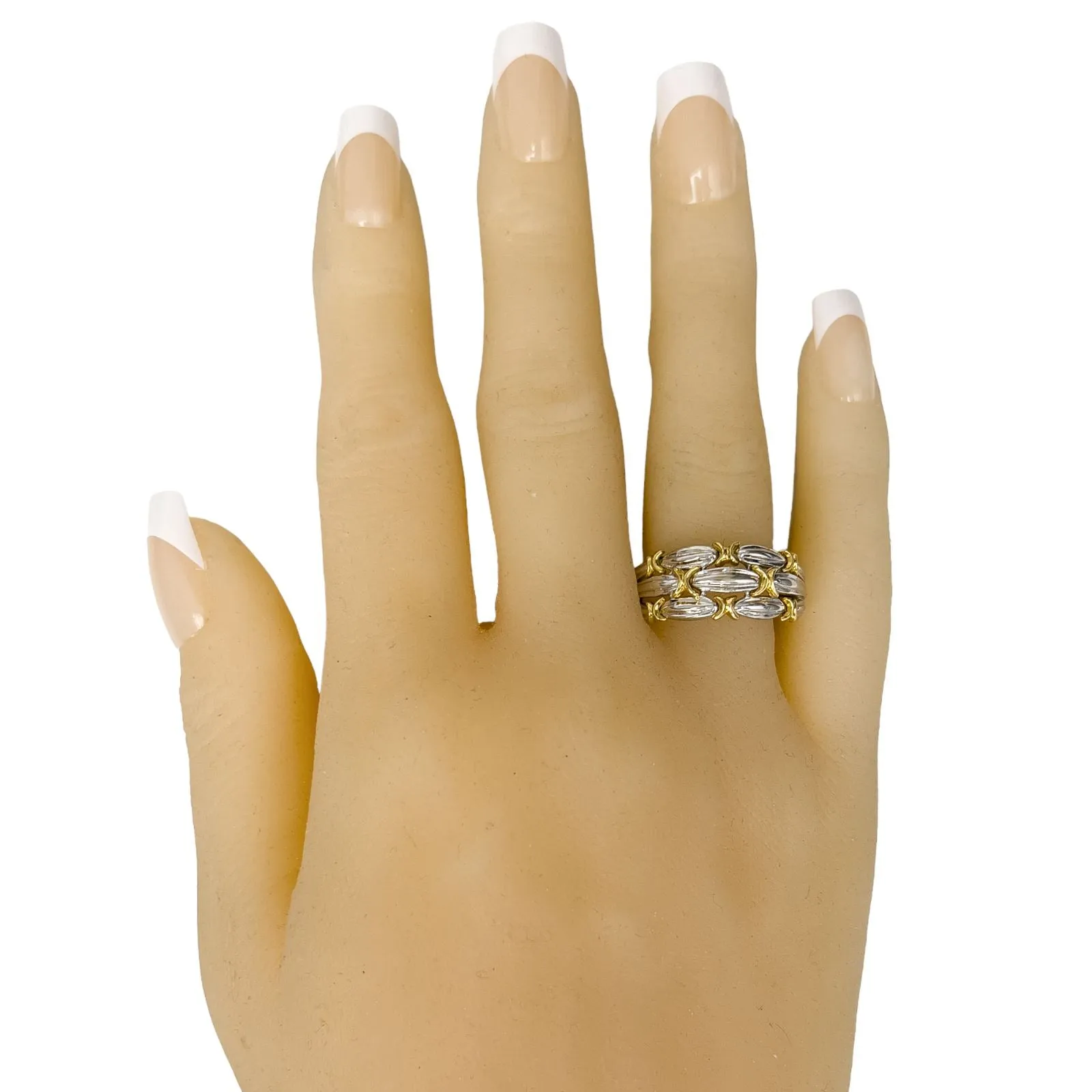 Vintage Platinum & 18k Yellow Gold 0.10ctw 3 Row X Ribbon Band Ring Size 10.25