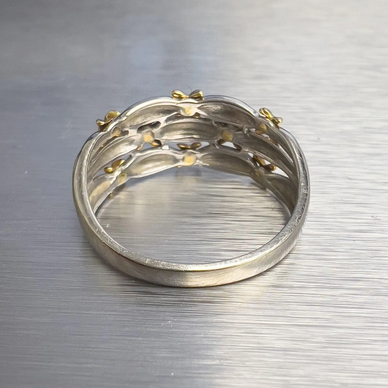 Vintage Platinum & 18k Yellow Gold 0.10ctw 3 Row X Ribbon Band Ring Size 10.25
