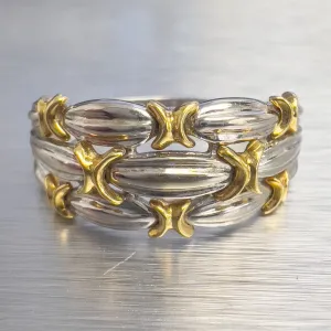 Vintage Platinum & 18k Yellow Gold 0.10ctw 3 Row X Ribbon Band Ring Size 10.25