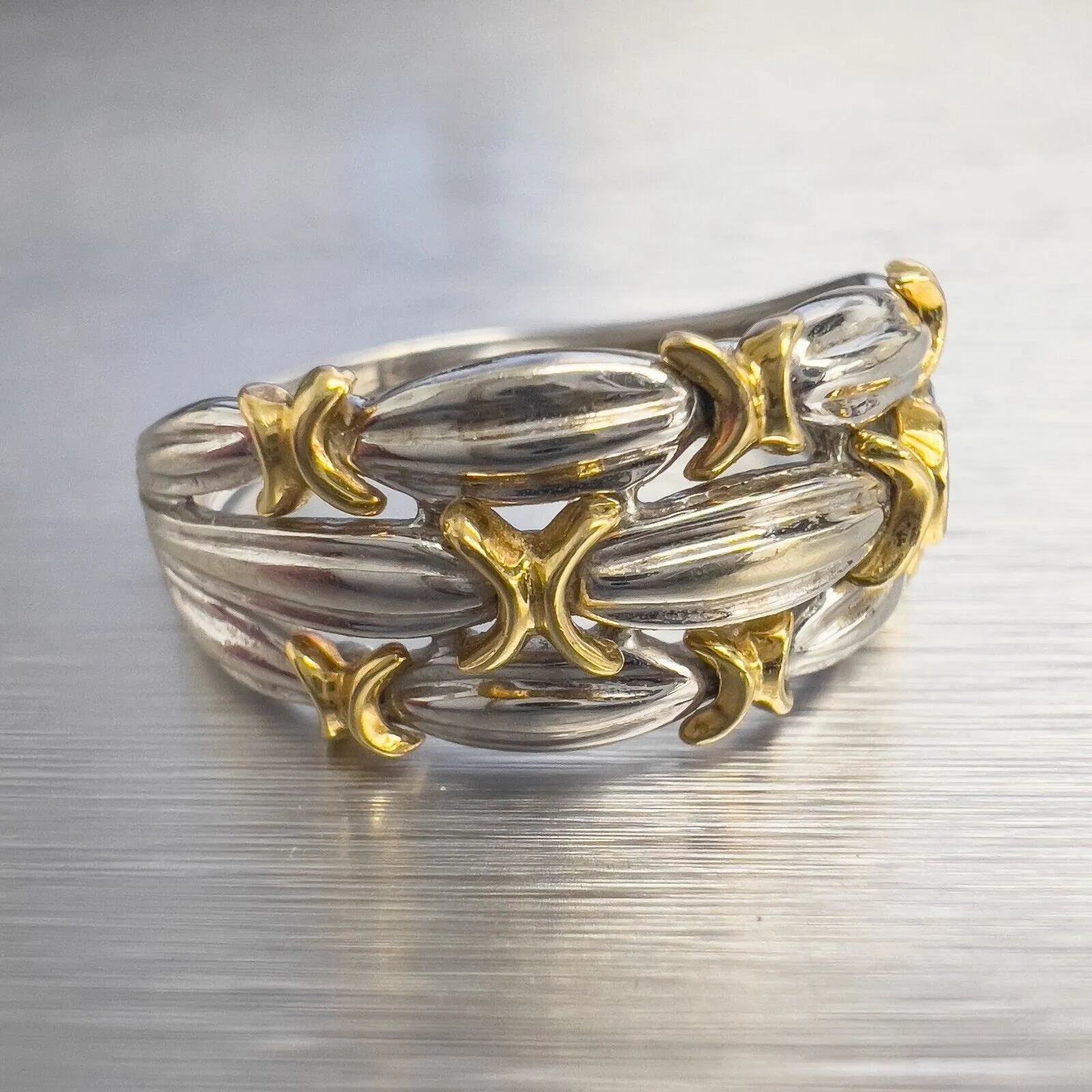 Vintage Platinum & 18k Yellow Gold 0.10ctw 3 Row X Ribbon Band Ring Size 10.25