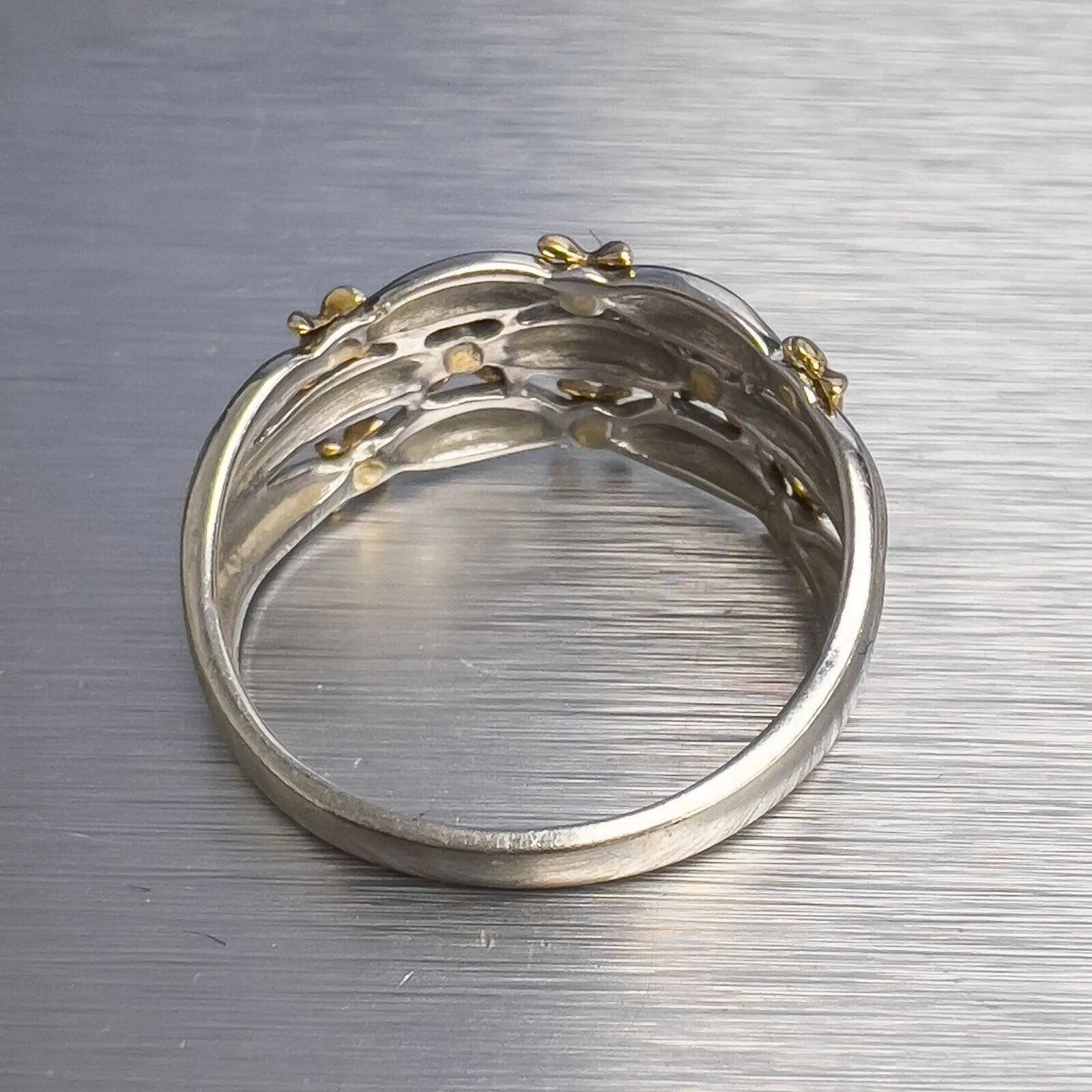 Vintage Platinum & 18k Yellow Gold 0.10ctw 3 Row X Ribbon Band Ring Size 10.25