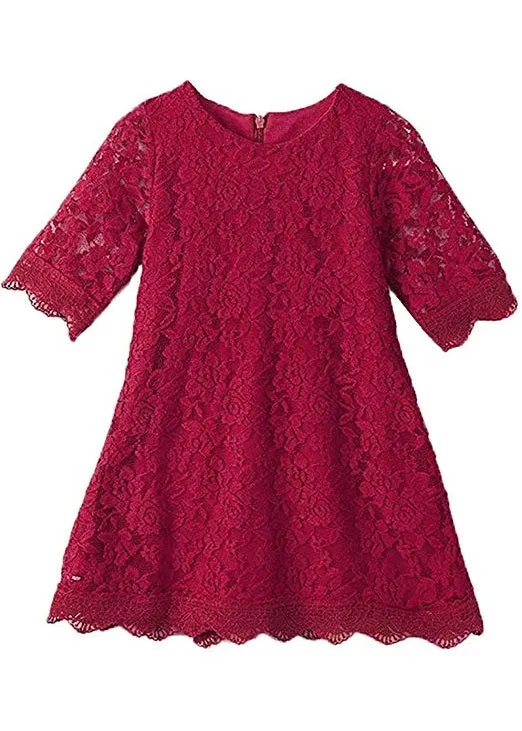 Violet Lace Boho Girl Dress in Wine Red