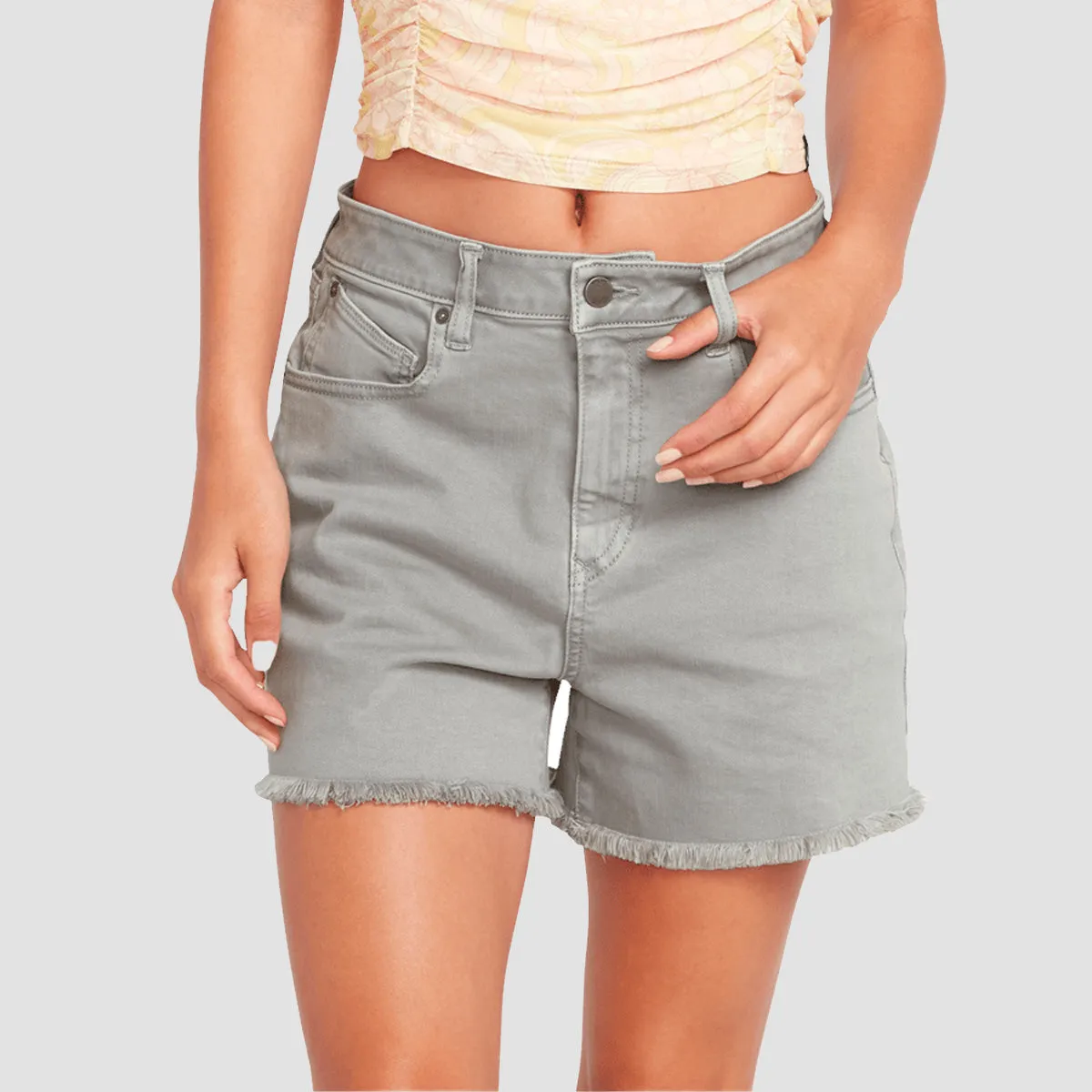 Volcom Stone Step Hiig Rise Denim Shorts Moonbeam - Womens