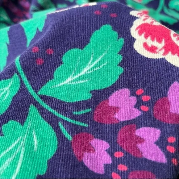 Vtg 80s David Brooks Midi Aline Pleated Skirt Dark Florals Purple Micro Cord 2