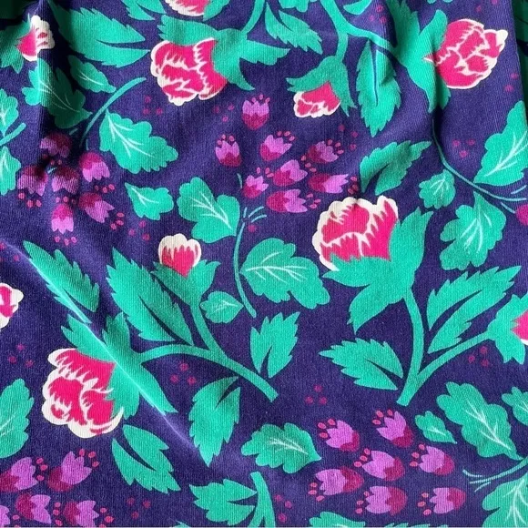 Vtg 80s David Brooks Midi Aline Pleated Skirt Dark Florals Purple Micro Cord 2
