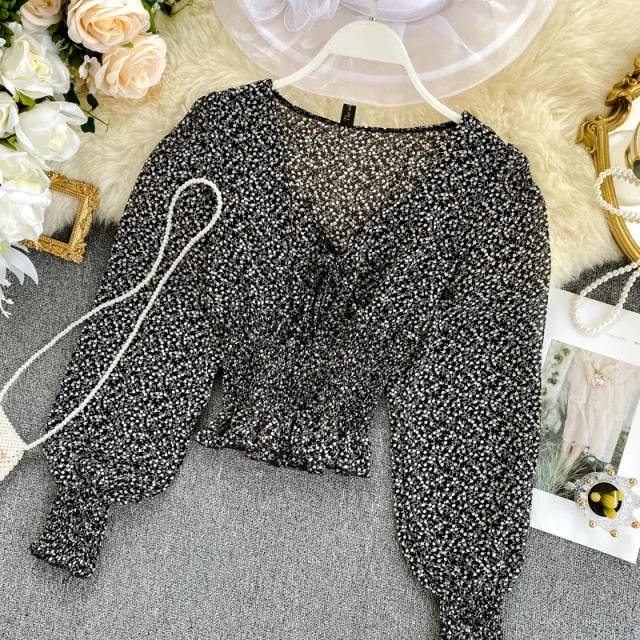 Waist Spring Autumn Blouse Short Top