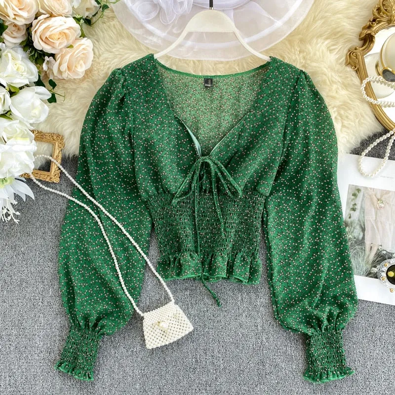 Waist Spring Autumn Blouse Short Top