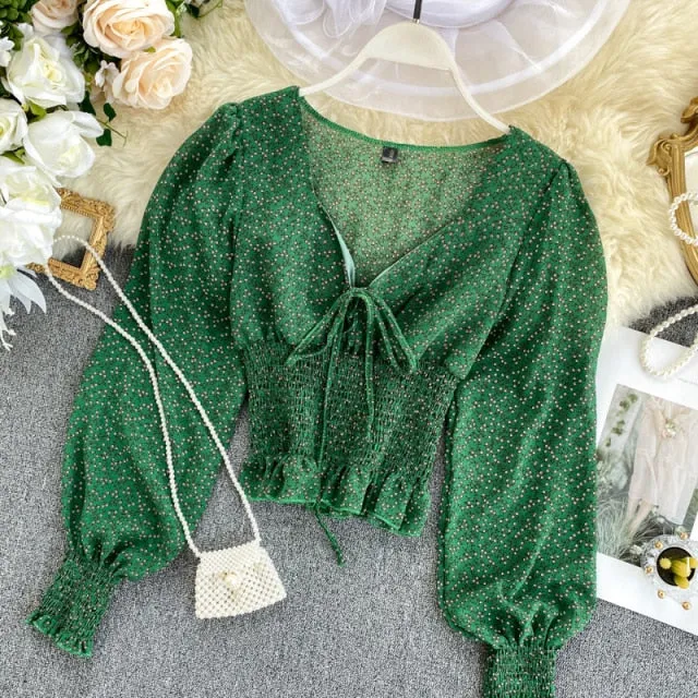 Waist Spring Autumn Blouse Short Top