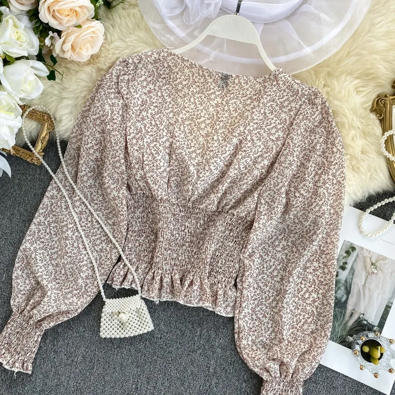 Waist Spring Autumn Blouse Short Top