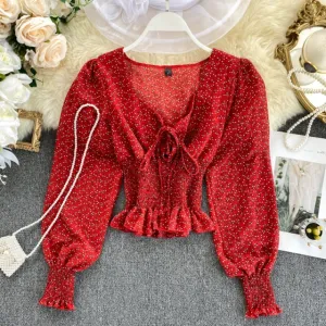 Waist Spring Autumn Blouse Short Top
