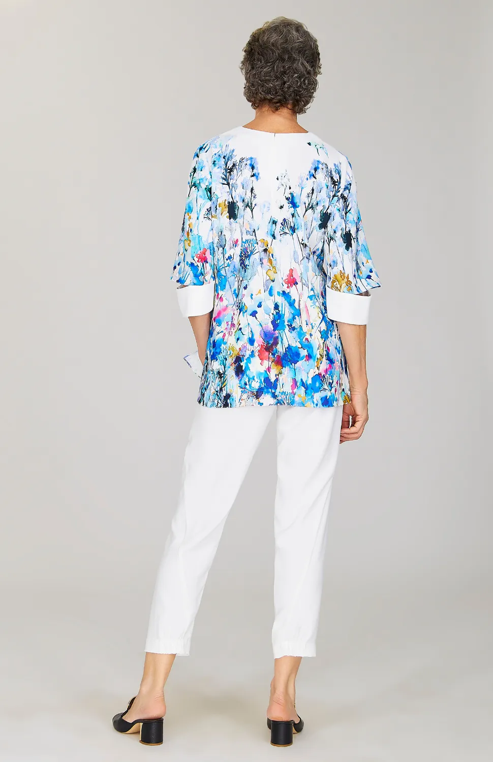 Watercolor Floral V Neck Elbow Slit Top