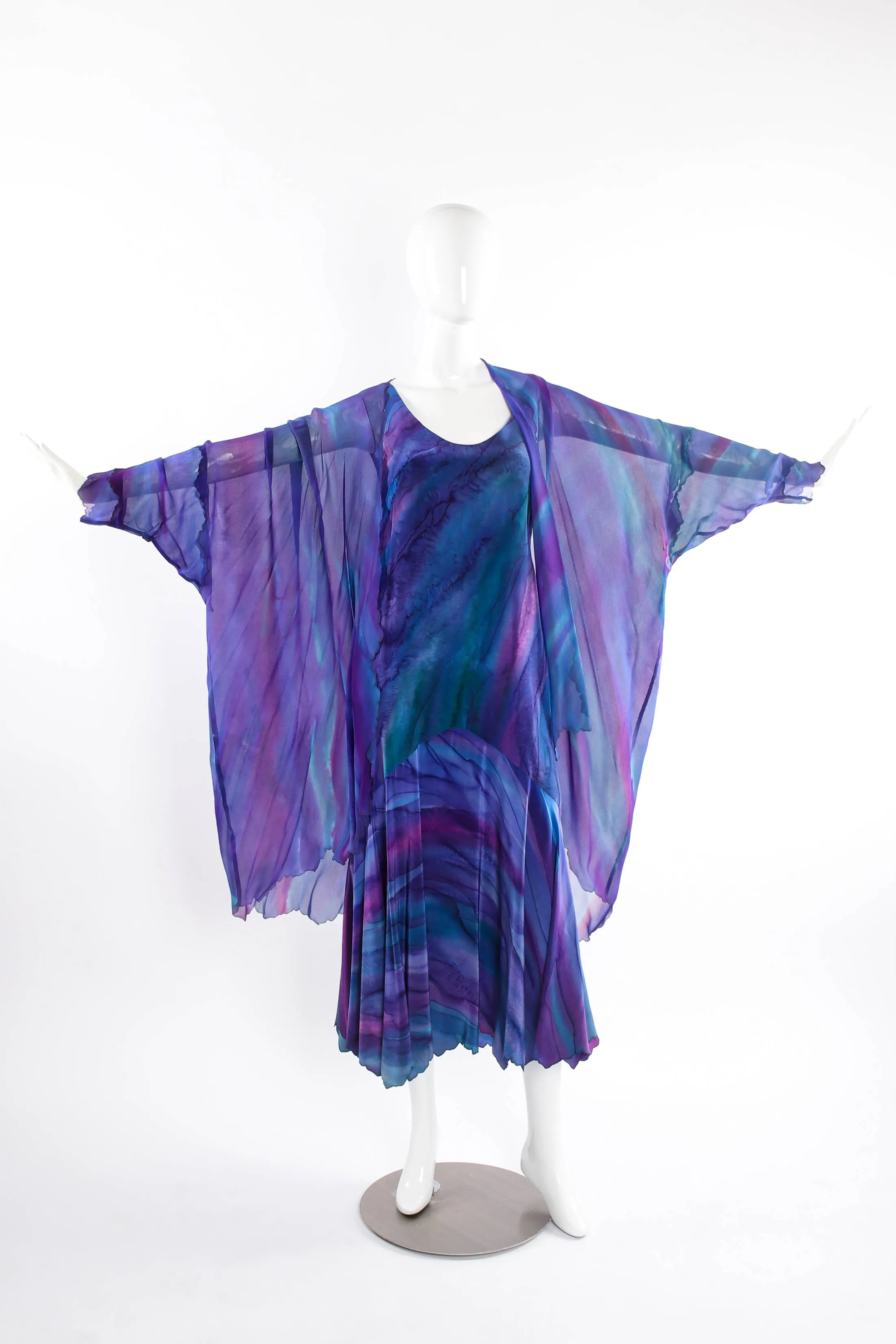Watercolor Tie Dye Dress & Shawl Set