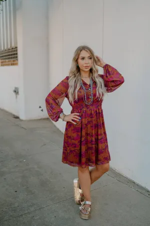 Western print long sleeve dress