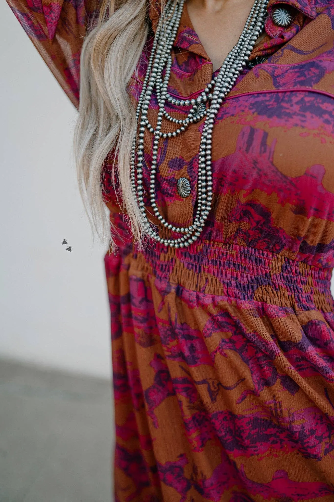 Western print long sleeve dress