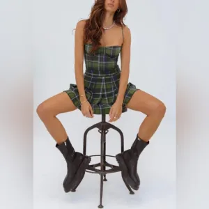 WeWoreWhat NWT Revolve Tennis Skirt Classic Plaid Basil Multi
