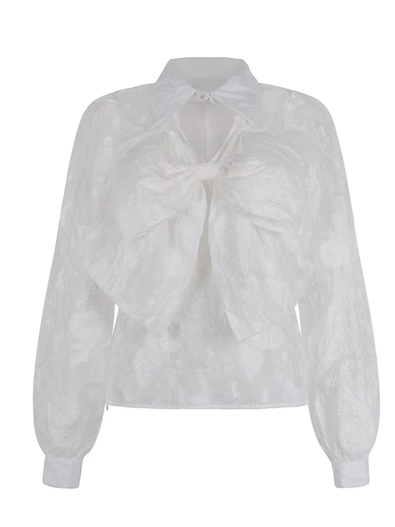 White Big Bowknot Flower Flocking Top With Black Strap Dress Set