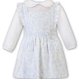 White Blue Pretty Floral Pinafore Dress Set