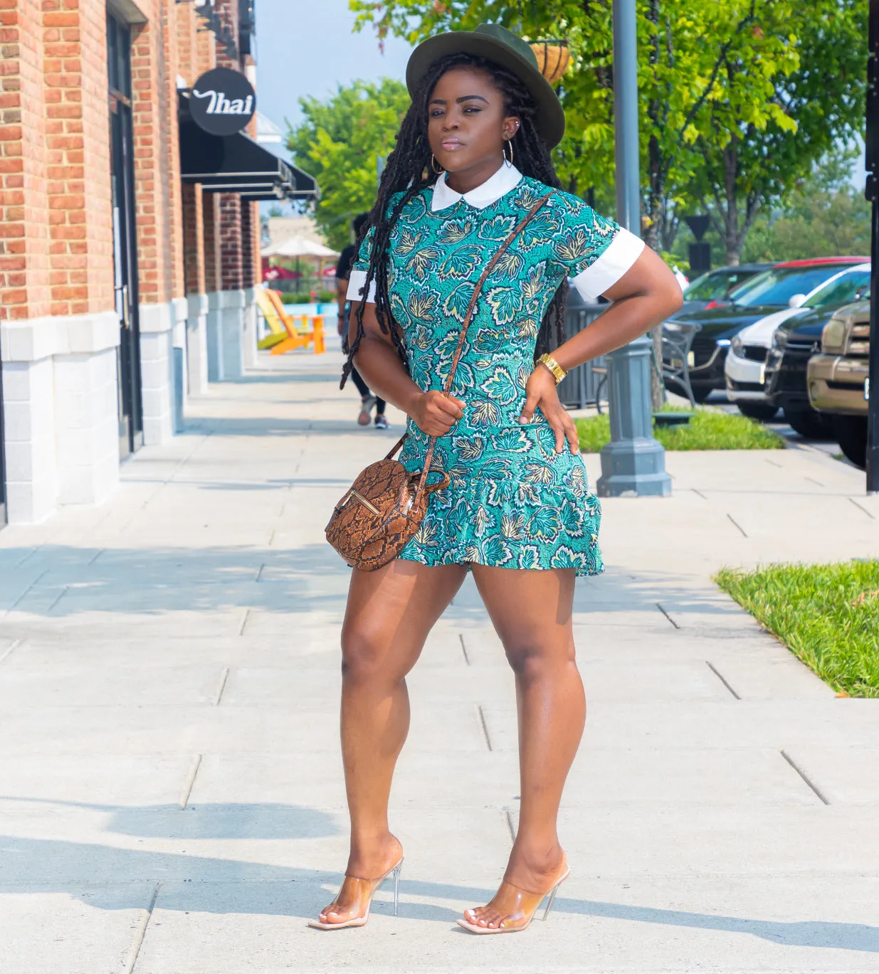 White Collar Detail Flare Dress