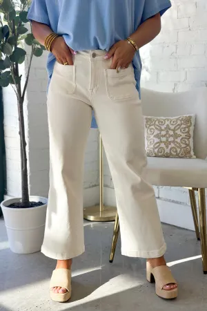 White High Rise Wide Leg w/ Patch
