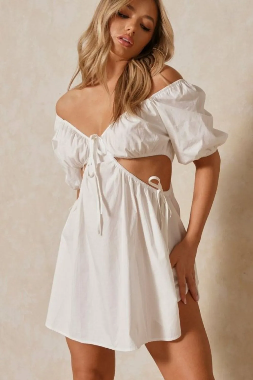 White Off Shoulder Fit and Flare Dress