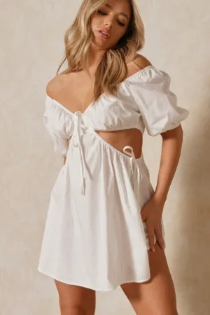 White Off Shoulder Fit and Flare Dress