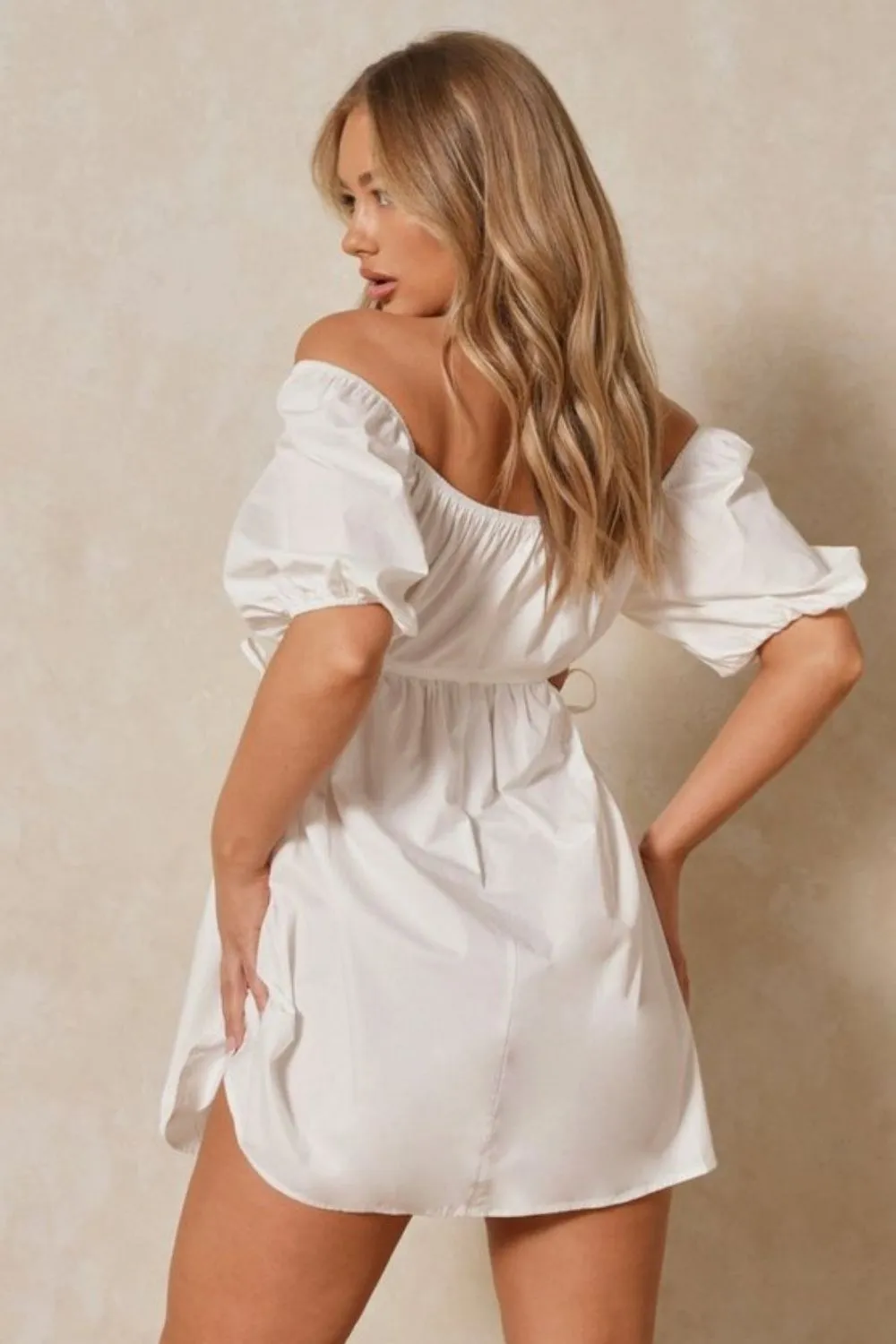 White Off Shoulder Fit and Flare Dress