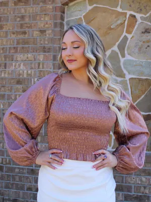 Wild About You Ruched Long Sleeve Cheetah Top, Brown