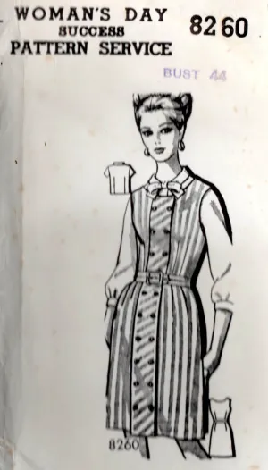 Woman's Day 8260 Womens Button Trimmed Jumper Dress & Blouse 1960s Vintage Sewing Pattern Bust 44 inches UNUSED Factory Folded