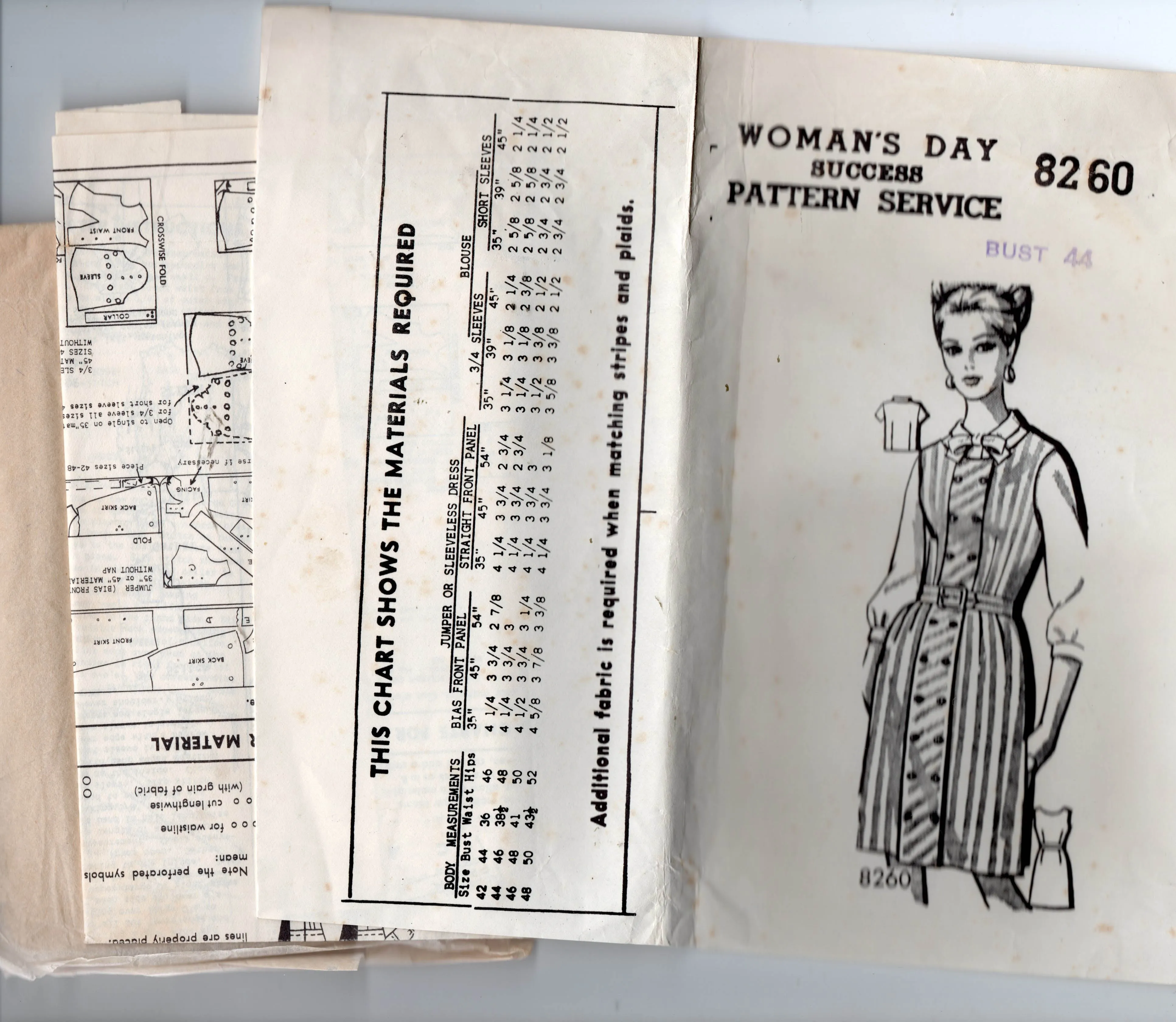 Woman's Day 8260 Womens Button Trimmed Jumper Dress & Blouse 1960s Vintage Sewing Pattern Bust 44 inches UNUSED Factory Folded