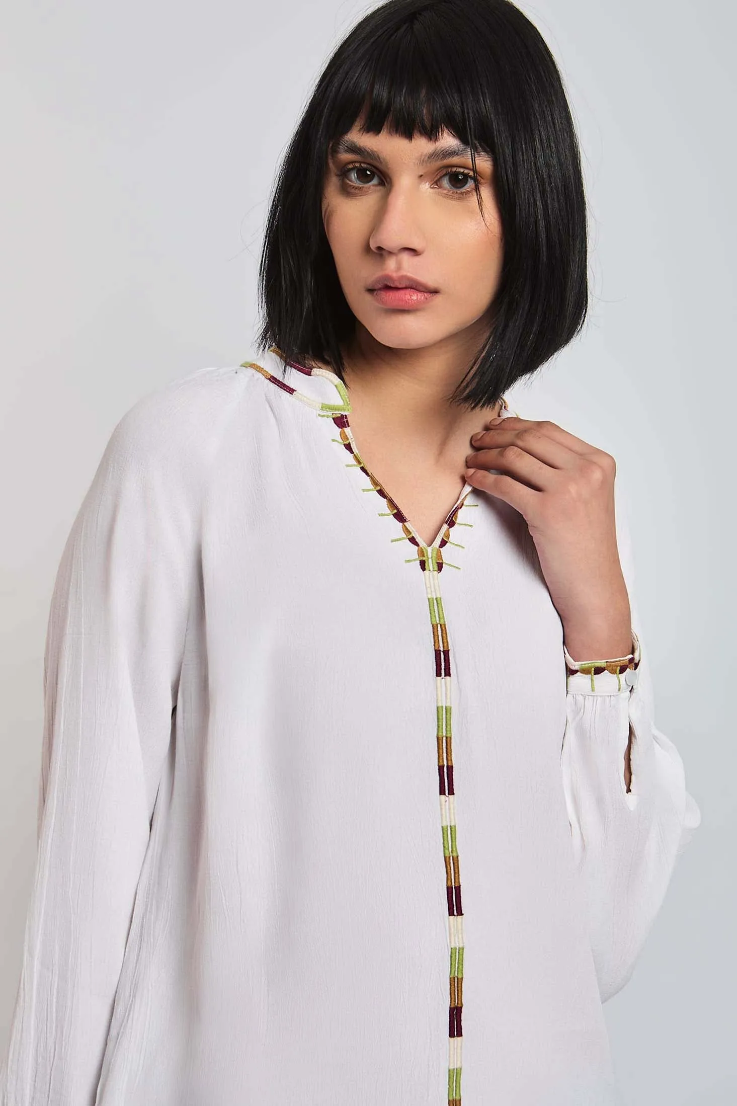 Women Blouse  Long Sleeve V-Neck White