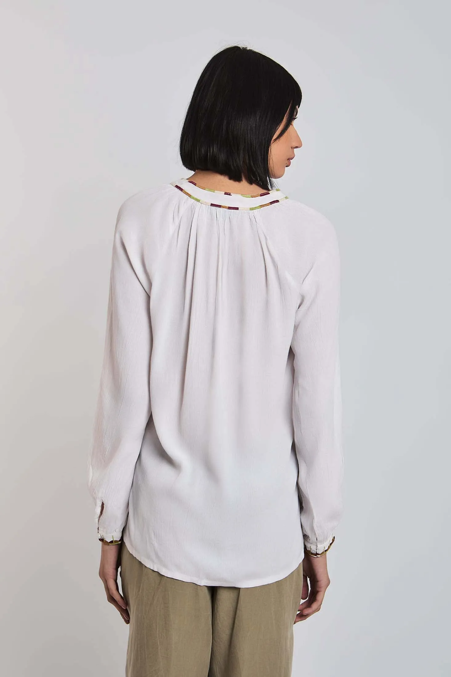 Women Blouse  Long Sleeve V-Neck White