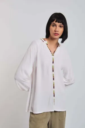 Women Blouse  Long Sleeve V-Neck White