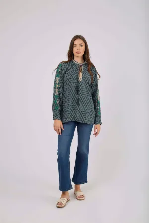Women Blouse Viscose  Long Sleeve V-Neck Multicolor