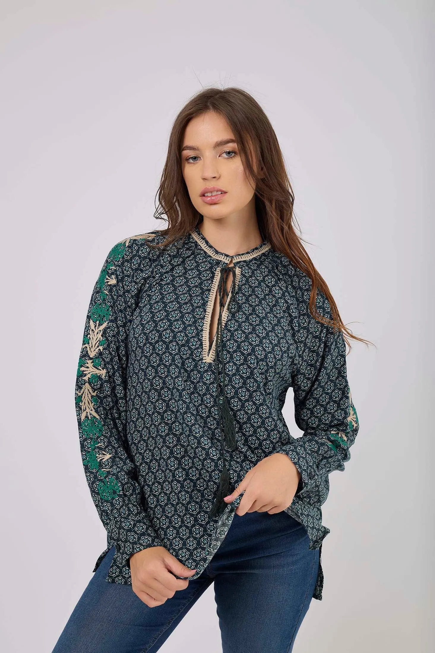Women Blouse Viscose  Long Sleeve V-Neck Multicolor