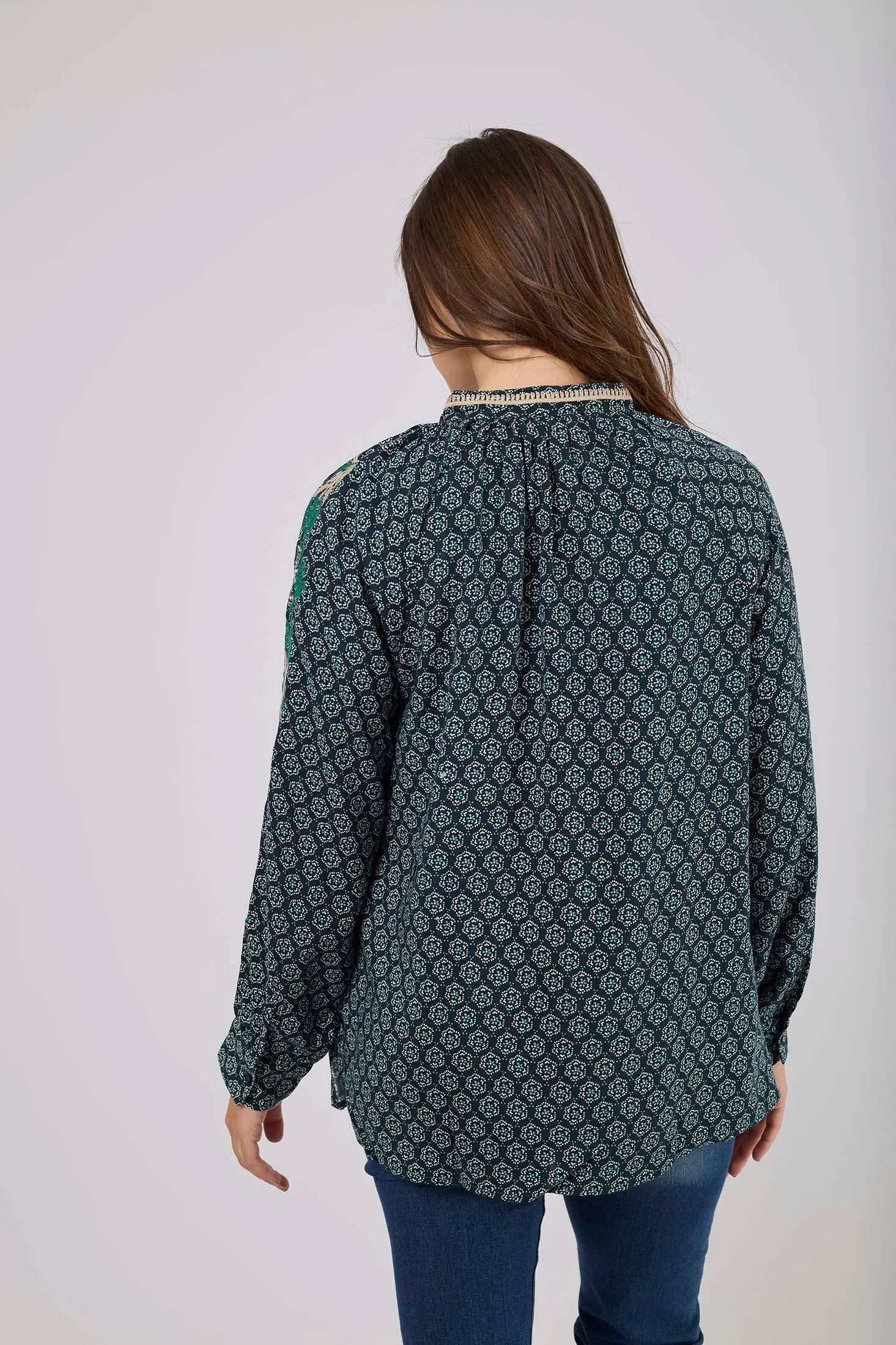 Women Blouse Viscose  Long Sleeve V-Neck Multicolor