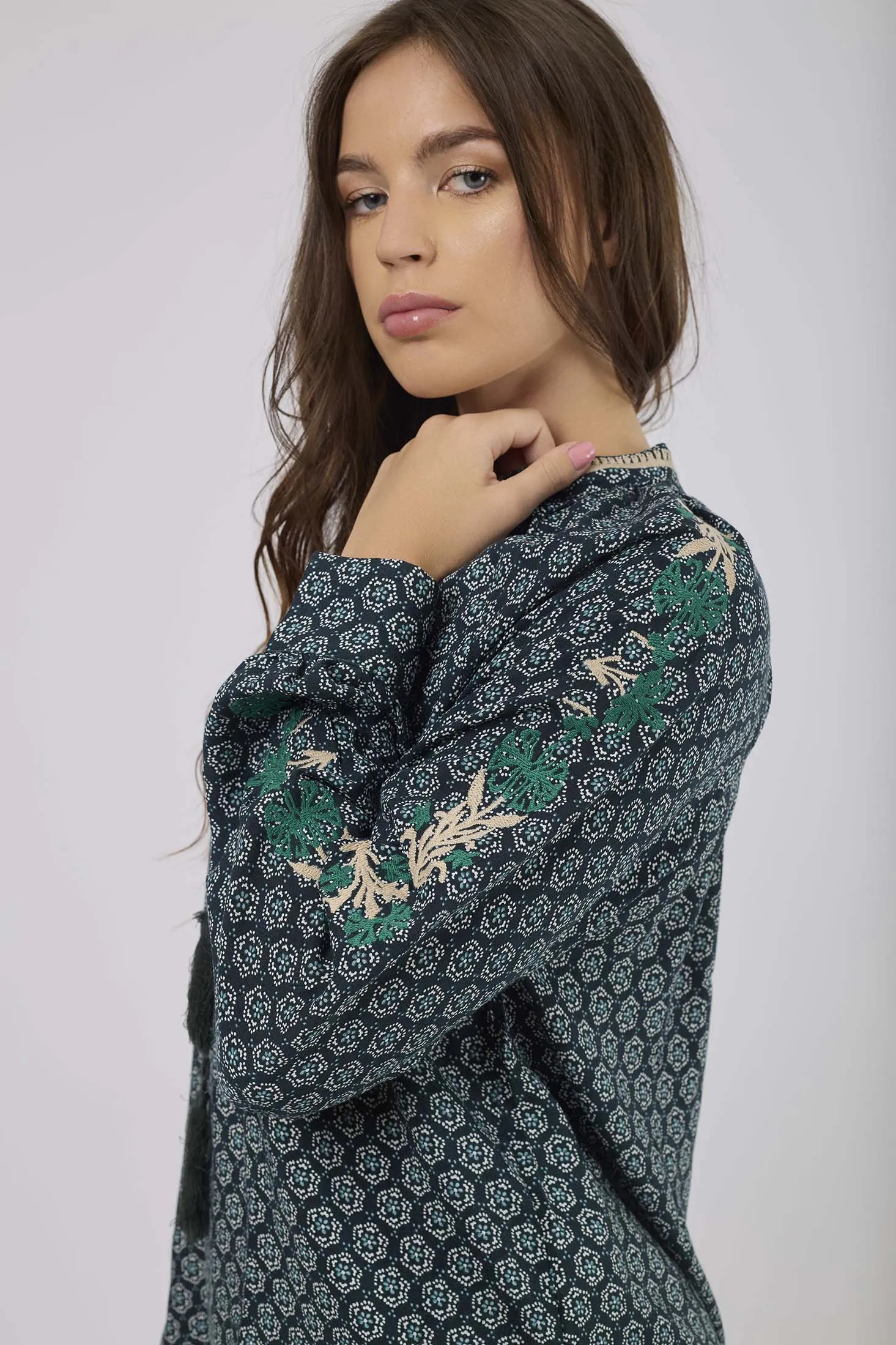 Women Blouse Viscose  Long Sleeve V-Neck Multicolor