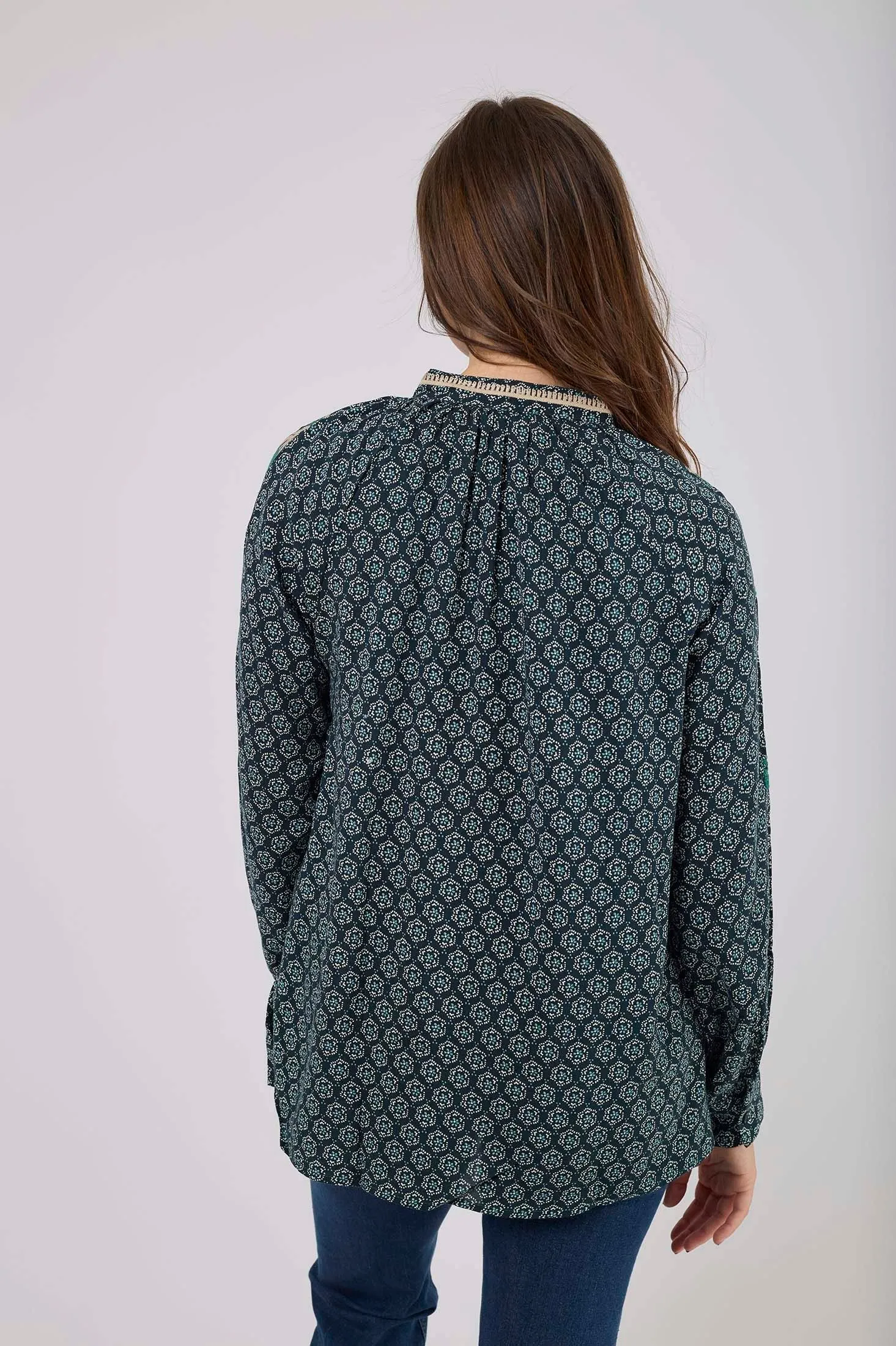 Women Blouse Viscose  Long Sleeve V-Neck Multicolor