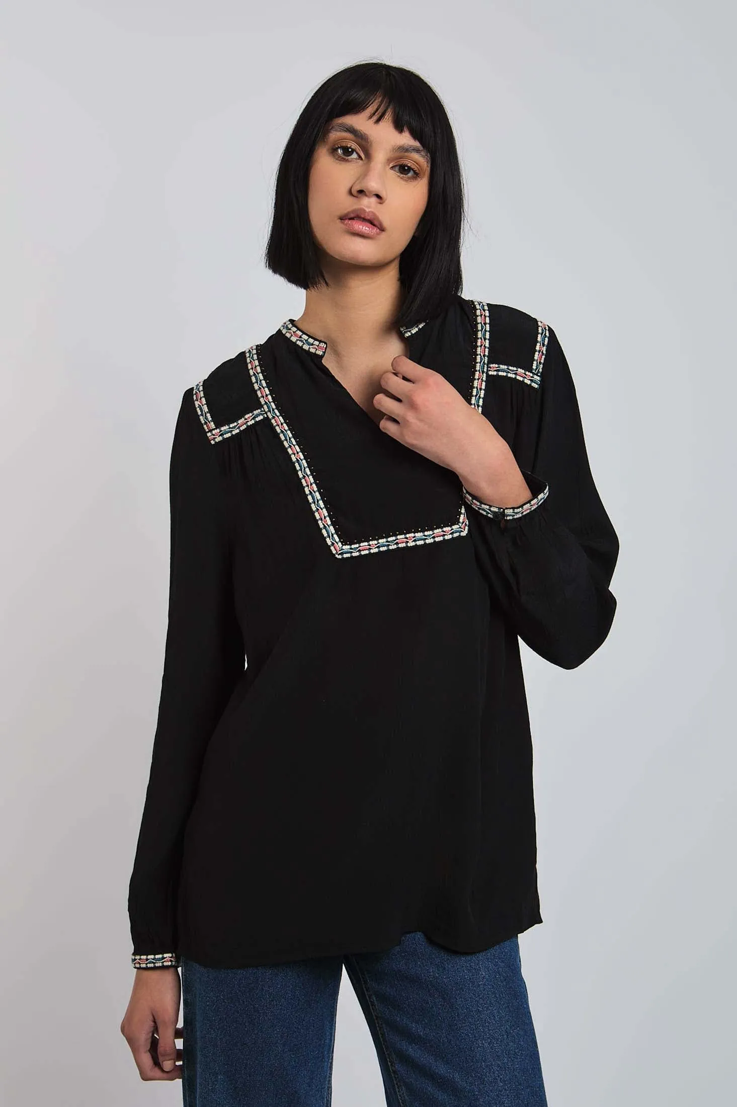 Women Blouse Viscose  Long Sleeve V-Neck